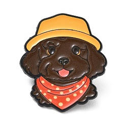 Coconut Brown Poodle in Bucket Hat  Alloy Enamel Pins, Black Lapel Pin Backs for Backpack Clothes, Coconut Brown, 32x28mm