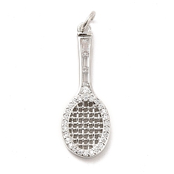 Платинированный Стойки обшивки латунь кубического циркония подвески, прелести теннисной ракетки, долговечный, с прыжковых колец, без кадмия и без свинца, Реальная платина, 28x10x2 мм, отверстие : 3 мм