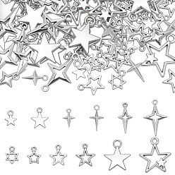Plata Antigua 120 piezas 12 estilos colgantes de aleación de estilo tibetano, encantos estrella, plata antigua, 11~27x8~22x1~3 mm, agujero: 1.4~2 mm, 10 piezas / estilo