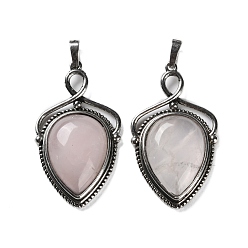 Розовый Кварц Природного розового кварца подвески, латунные щиты-талисманы, античное серебро, без свинца и без кадмия, 45.5x26.5x7 мм, отверстие : 7x5 мм