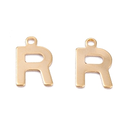 Letter R 201 прелести нержавеющей стали, алфавит, реальный 18 k позолоченный, буква r, 12x7.6x0.6 мм, отверстие : 1.4 мм