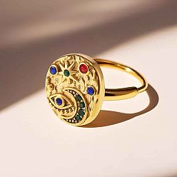 Золотой 304 женские кольца из нержавеющей стали и кубического циркония, звезда и луна и дурной глаз, золотые, размер США 7 (17.3 мм)