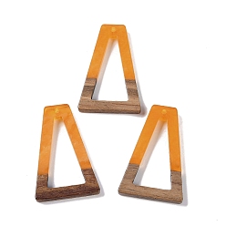 Оранжевый Подвески из смолы и дерева, полые треугольные подвески, оранжевые, 38x24.5x3.5 мм, отверстие : 2 мм
