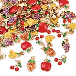 (52) Непрозрачная лаванда 100 шт. Подвески из сплава эмали, с прыжковых колец, золотой свет, банан и яблоко и клубника, разноцветные, 13~17x9~12x2~2.5 мм