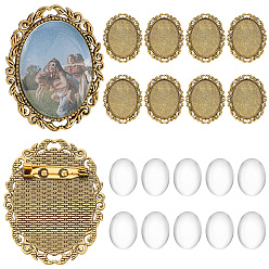 Античное Золото Наборы для изготовления брошей своими руками, включая оправы для кабошонов из цинкового сплава, Кабошоны из стекла, античное золото , лоток : 39.5x30 мм, 51x40 мм, 10 шт