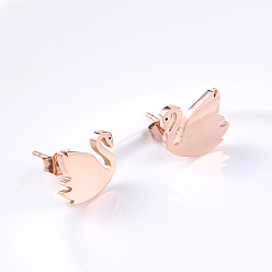 Розовое Золото Лебедь 304 серьги-гвоздики из нержавеющей стали, розовое золото , 12x10 мм
