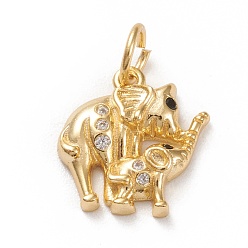 Золотой Латунные микропаве прозрачные подвески с фианитом, с целью перехода в кольце, реальный 18 k позолоченный, слон, золотые, 12.5x11.5x2.5 мм, Перейти кольцо: 5x1 мм, отверстие : 3.5 мм