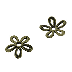 Antique Bronze Tibetan Style Alloy Bead Caps, Flower, 5-Petal, Cadmium Free & Lead Free, Antique Bronze, 11x10.5x1.5mm, Hole: 1.5mm, about 4340pcs/1000g