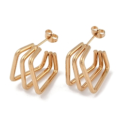 Золотой Вакуумное покрытие pvd 201 серьги-гвоздики из нержавеющей стали в форме ромба, с 304 штифта из нержавеющей стали, золотые, 22x15.5 мм