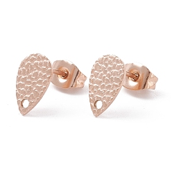 Розовое Золото Ионное покрытие (ip) 304 детали серьги-гвоздики из нержавеющей стали, текстурированная слеза, розовое золото , 10x6 мм, штифты : 0.7 мм