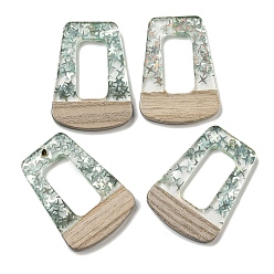 Темный Морско-зеленый Деревянные подвески, смола и золотая фольга, трапециевидные, темно-зеленый, 37.5x27.5x4 мм, отверстие : 2 мм