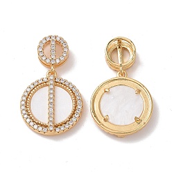 Golden Brass Rhinestone Pendants, with Natural Shell, Flat Round Charms, Cadmium Free & Lead Free, Golden, 30x17.5x5mm, Hole: 5mm