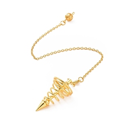 Золотой Маятники для биолокационных катушек из латуни, спиральный маятник, Сплав с застежками когтя омара, без кадмия и без свинца, спиральный конус, золотые, 230~245 мм, отверстие : 2 мм