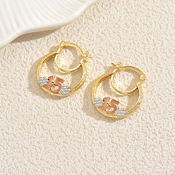 Золотой Серьги сплава обручем, полый круг с номером 15, золотые, 30x25 мм