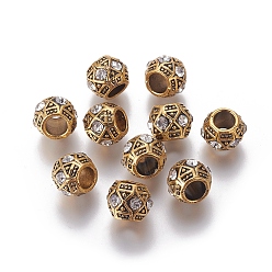 Antique Golden Alloy European Beads, Large Hole Beads, with Rhinestone, Rondelle, Crystal, Antique Golden, 12x9mm, Hole: 5mm