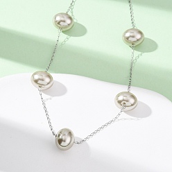 Нержавеющая Сталь Цвет Овальные звенья цепи из искусственного акрилового жемчуга 304 из нержавеющей стали для женщин, светло-серые, цвет нержавеющей стали, 18.35 дюйм (46.6 см)