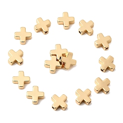 Real 18K Gold Plated SHEGRACE Brass Beads, Cross, Cadmium Free & Nickel Free & Lead Free, Real 18K Gold Plated, 8x8x3mm, Hole: 1.4mm
