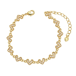 Прозрачный Браслеты с звеньями из латуни и циркония в виде сердца для женщин с микропаве, прозрачные, 6-7/8 дюйм (17.5 см)