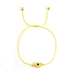 Желтый Плетеные браслеты из смоляных бусин от сглаза в стиле бохо, регулируемые плетеные браслеты из нейлонового шнура для женщин, желтые, внутренний диаметр: 11 дюйм (28 см)