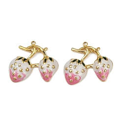 Pink Клубника 304 эмалированные подвески из нержавеющей стали, ионное покрытие (ip), фруктовые прелести, реальный 18 k позолоченный, розовые, 21x24x4.5 мм, отверстие : 1.2 мм