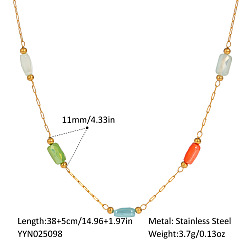 Разноцветный Ожерелья из прямоугольной цепочки из нержавеющей стали и стекла для женщин, красочный, 14.96 дюйм (38 см)