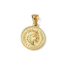 Настоящее золото 18K 304 подвески из нержавеющей стали, ионное покрытие (ip), плоский круглый с человеческим обаянием, реальный 18 k позолоченный, 18x15.5x3 мм, отверстие : 5x3 мм