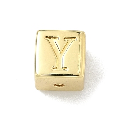 Letter Y Латунные бусины, без кадмия и без свинца, долговечный, стойки покрытие, кубические, реальный 18 k позолоченный, Письмо Y, 6x6x6 мм, отверстие : 1.8 мм