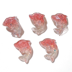 Оранжево-Красный 5шт. смоляные кабошоны, с блеском порошок, дельфин, оранжево-красный, 23x17 мм, 5 шт / комплект