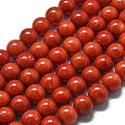 Коралловый Натуральный Malaysia нефритовые бусы пряди, окрашенная и подогревом, круглые, коралл, 8~8.5 мм, отверстие : 1.2 мм, около 48 шт / нитка, 14.96 дюйм (38 см)