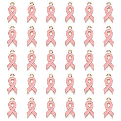 Pink Подвески из эмали и сплава, Октябрь Рак молочной железы Розовая форма ленты осведомленности, свет позолоченные, розовые, 20x10x2 мм, отверстие : 2 мм