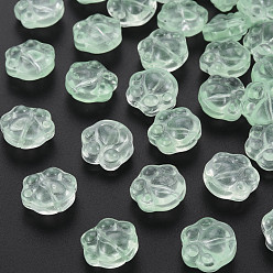 Light Green Transparent Baking Paint Glass Beads, Paw Print, Light Green, 13.5x15x8.5mm, Hole: 1.2mm