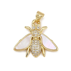 Золотой Латунные микро проложить кубического циркония подвески, Пчелы, с оболочкой, без кадмия и без свинца, золотые, 20x22.5x3.5 мм, отверстие : 3.5x4 мм