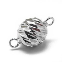 Platinum Rhodium Plated 925 Sterling Silver Magnetic Clasps, Round, Platinum, 14.5x8mm, Hole: 1.5mm