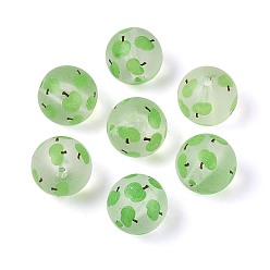 Яблоко Прозрачные матовые акриловые бусины, круглый с фруктами, светло-зеленый, яблоко, 15~15.5 мм, отверстие : 2.5 мм