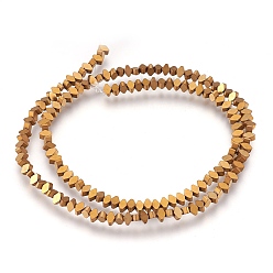 Golden Plated Electroplate Non-magnetic Synthetic Hematite Bead Strands, Frosted, Rhombus, Golden Plated, 3x4x2mm, Hole: 1mm, about 158~160pcs/strand, 15.3 inch~15.5 inch(39~39.5cm)