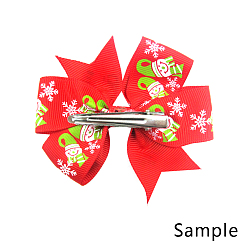 Red Christmas Grosgrain Alligator Hair Clips, with Iron Alligator Clips, Bowknot, Red, 80x55mm