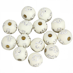 Beige 800pcs Plattierung Acrylperlen, Silber Metall umschlungen, Runde mit Quer, beige, 8 mm, Bohrung: 2 mm
