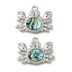 Краб 304 подвески из натуральной ракушки пауа из нержавеющей стали, прелести морских животных, цвет нержавеющей стали, краб, 19x25.5x2 мм, отверстие : 2.2 мм