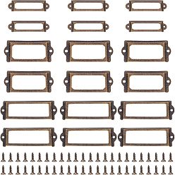 Antique Bronze 36 Sets 3 Styles Iron Label Frame, for Drawer and Jewelry Box Accessories, Rectangle, Antique Bronze, 60~83x17~32.5x1mm, 12 sets/style