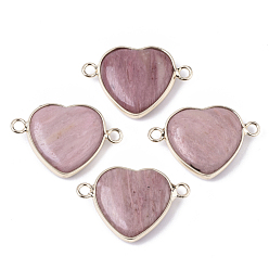 Яшма с Красной Линией Естественная красная линия яшмы ссылки, с латунными петлями по краям, покрытыми светлым золотом, плоско-круглые, граненые, 19.5x28.5x6 мм, отверстие : 2 мм