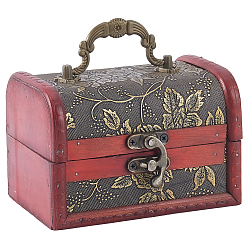 Светло-Вишневый Винтажные деревянные шкатулки для драгоценностей, декоративные сундуки с сокровищами, с ручкой для переноски и замком, прямоугольные, светло-вишневый, 12.1x8.9x8.45~8.95 см