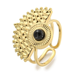Synthetische Türkis Ionenplattierung (IP) 304 Manschettenringe aus synthetischem Türkis aus Edelstahl, Fächerringe für Damen, echt 18 k vergoldet, 22.5x17.5 mm, Innendurchmesser: verstellbar