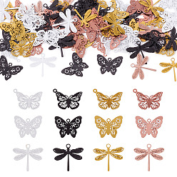 Couleur Mélangete 72 pièces 12 styles peinture en aérosol 430 pendentifs en acier inoxydable, Papillon et libellule, couleur mixte, 11~14x14~15x0.3mm, Trou: 1~1.2mm, 6 pcs / style