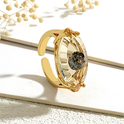 Серый Кольцо-солитер с микропаве из латуни и кубическими цирконами, манжеты со стеклом, злые глаза, серые, внутренний диаметр: регулируемый