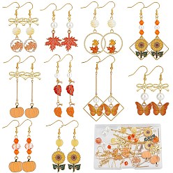 (52) Непрозрачная лаванда Набор для изготовления сережек на день благодарения, включая стеклянную тыкву, фонарь и акриловые бусины из искусственного жемчуга, эмалевые подвески в виде снежинок, листьев и бабочек, Латунные крючки для сережек, разноцветные, 144 шт / коробка