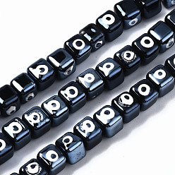 Черный Бусины из фарфора и керамики ручной работы, яркие глазированный фарфор, куб со сглазом, чёрные, 9.5x8.5x8.5 мм, отверстие : 1.5 мм, около 40 шт / нитка, 12.99 дюйм (33 см)