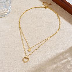 Золотой 304 Двухслойное ожерелье из нержавеющей стали с подвеской в виде сердца, украшенной кристаллами и стразами, для женщин, золотые, 15.55 дюйм (39.5 см)