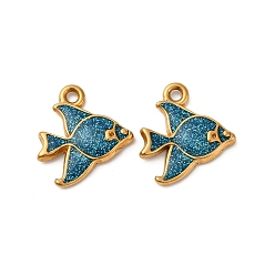 Морской Синий 304 нержавеющей стальной эмали подвески, очарование рыбы, золотые, Marine Blue, 18x15.5x2.5 мм, отверстие : 1.6 мм