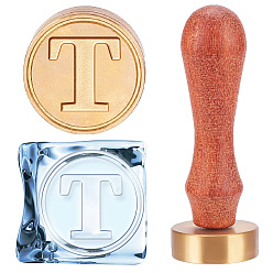 Letter T 1головка штампа из латуни золотистого тона, с прямоугольными бархатными мешочками 1pc и ручкой из грушевого дерева 1pc, для сургучной печати, Письмо T, латунная головка штампа: 30x12 мм