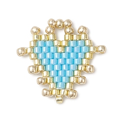 Небесно-голубой Подвески-сердечки из стеклянного бисера ручной работы Miyuki, голубой, 18x19.5x2 мм, отверстие : 3x4 мм